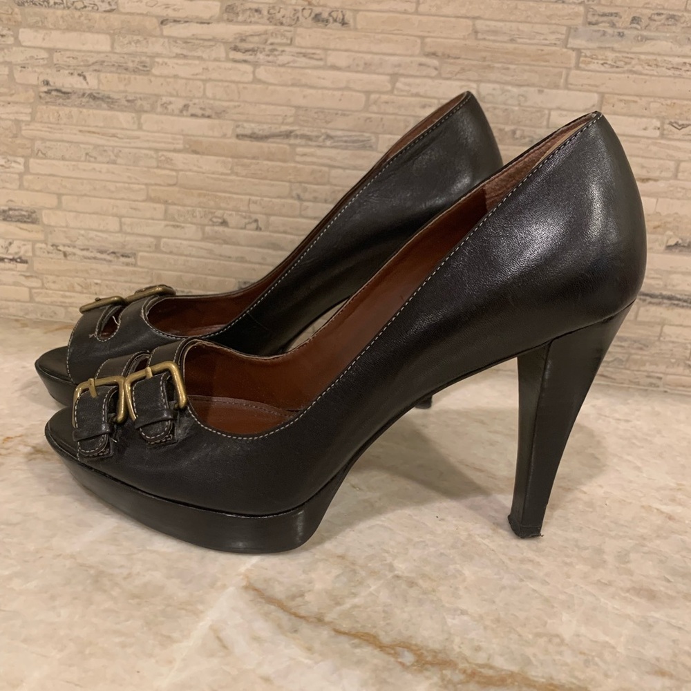 Runs Large-Sexy, Marc Fisher Leather, Black Peep-Toe Heels
